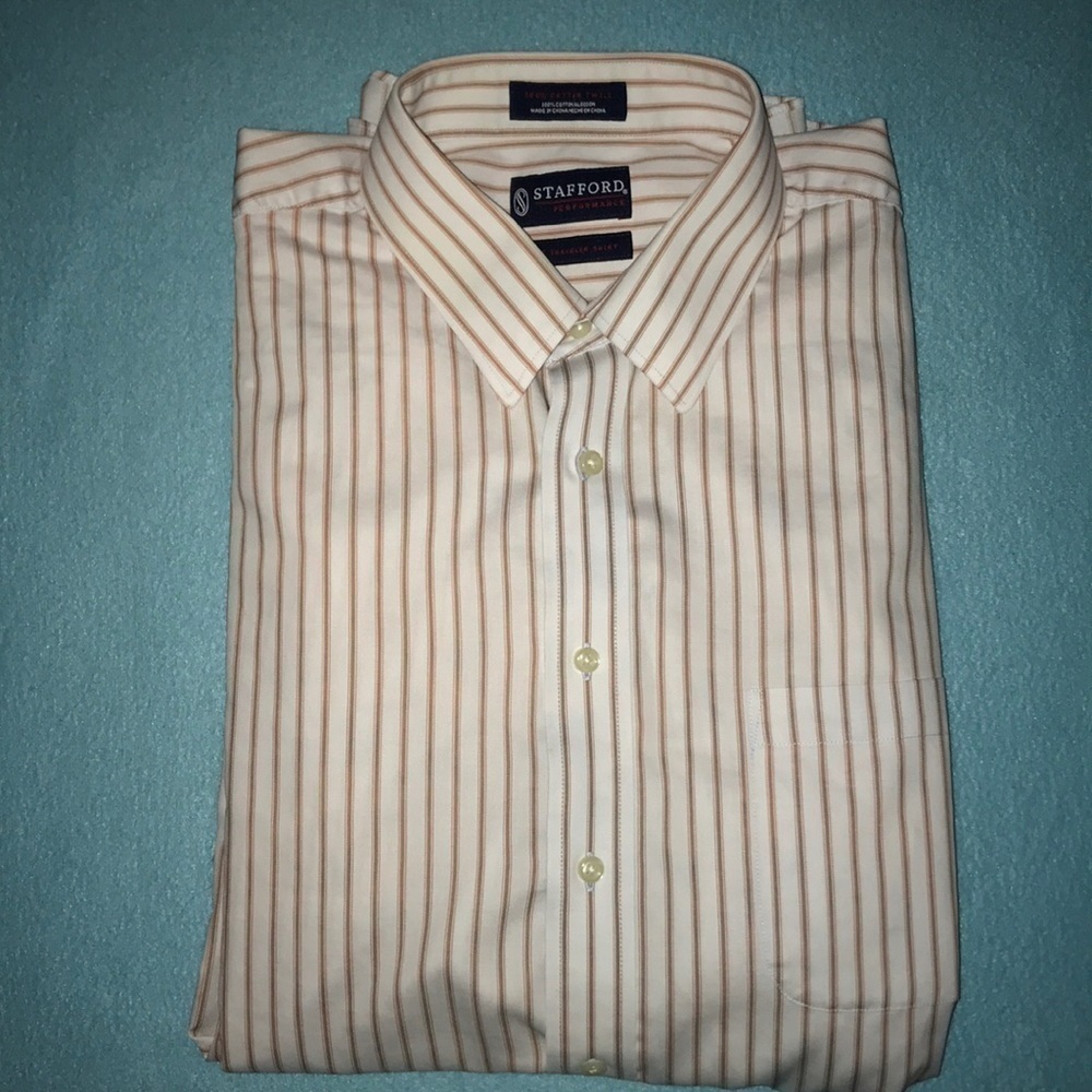 STAFFORD Performance button up long sleeve striped